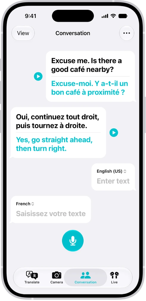 Apple Translate conversation mode bubble interface