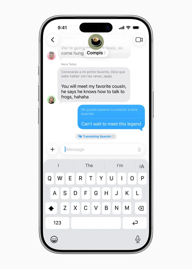 Apple Messages Live Translation interface