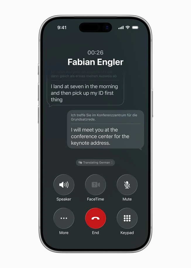 Apple Phone Live Translation interface