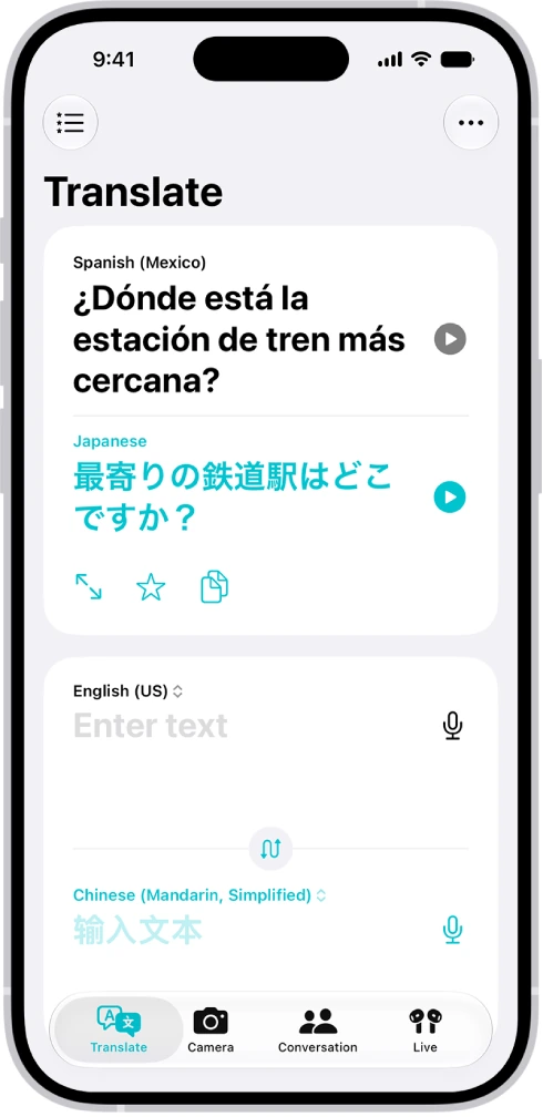 Apple Translate text translation interface