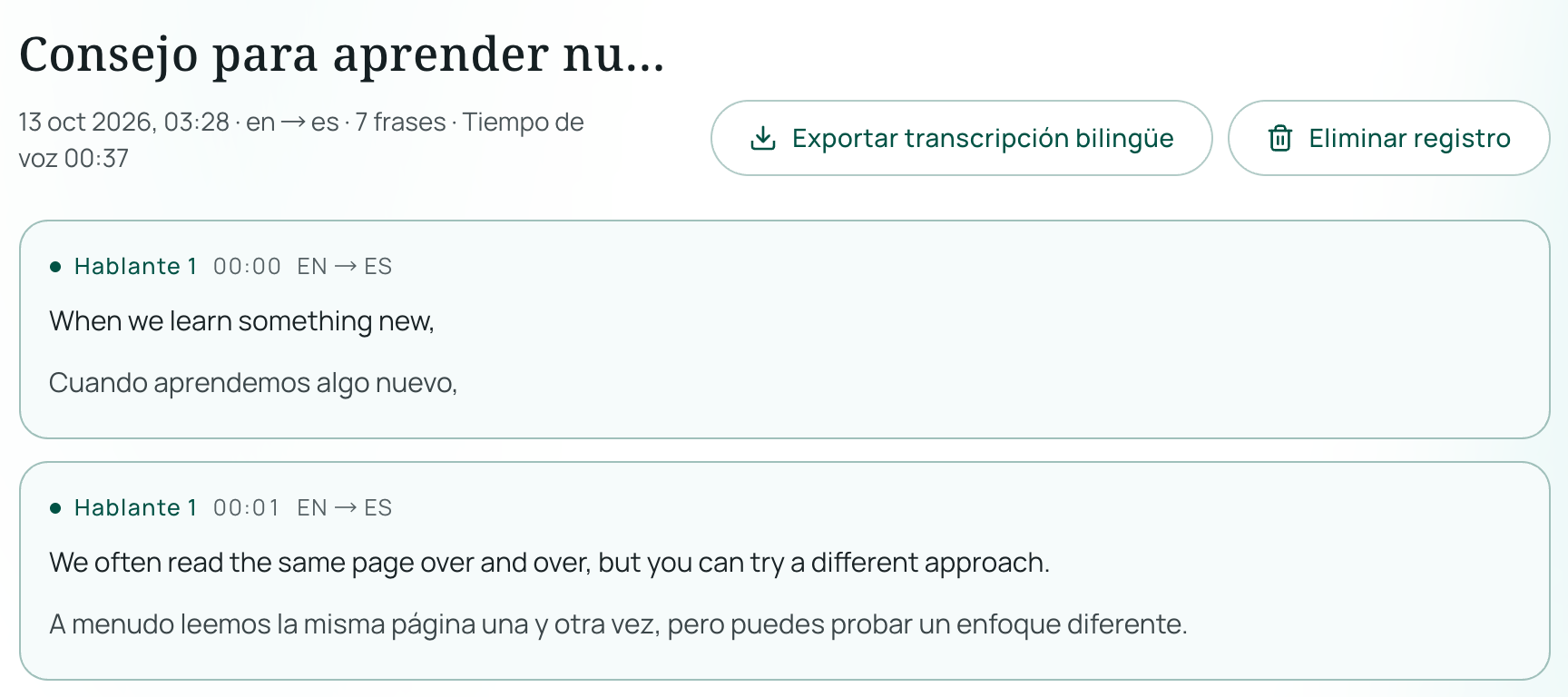 Historial de subtítulos bilingües