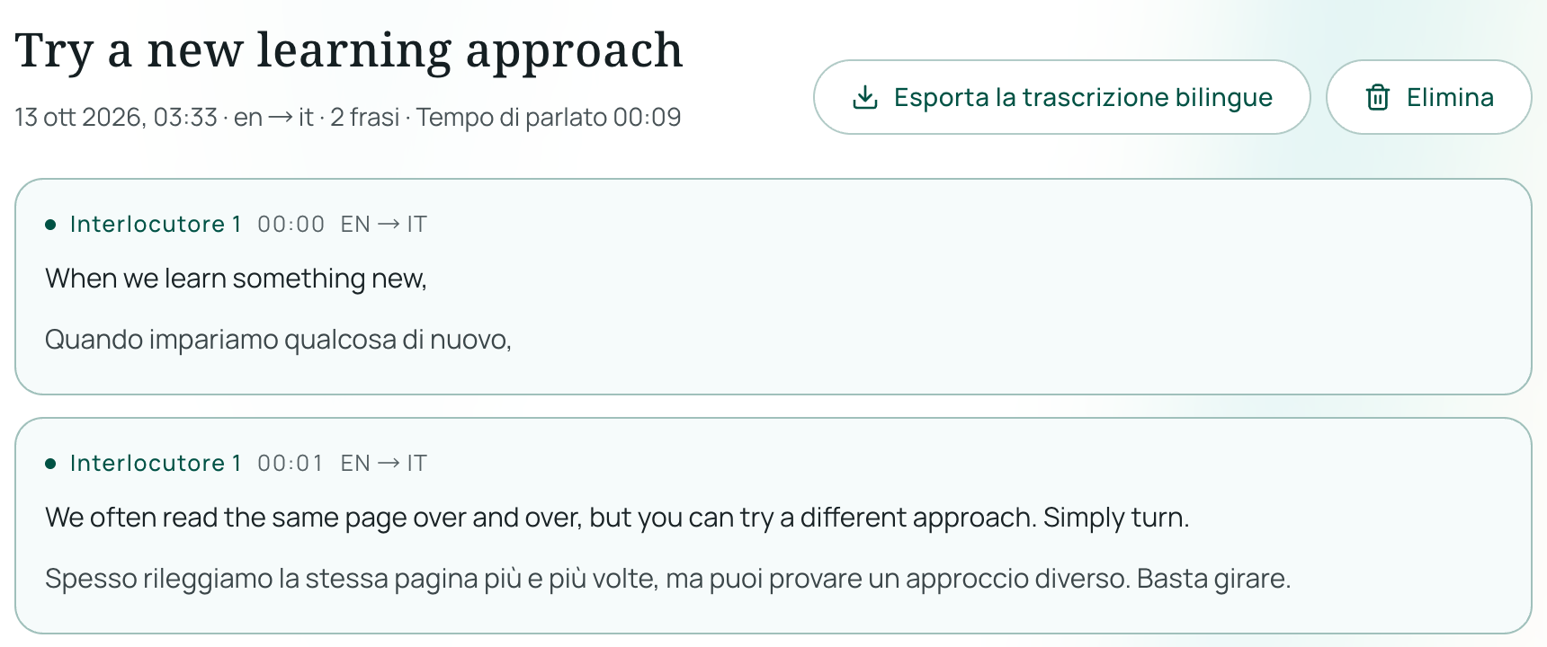 Cronologia con sottotitoli bilingui