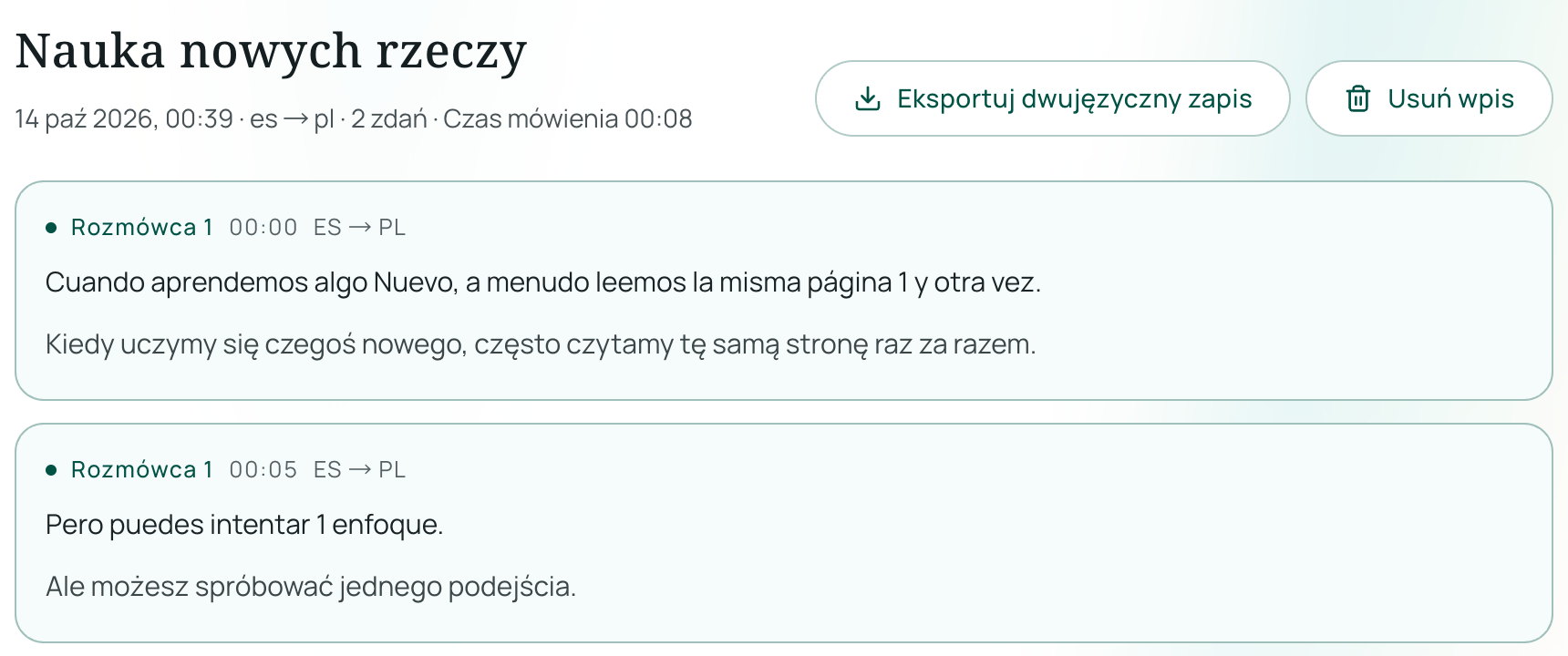 Historia sesji z dwujęzycznymi napisami