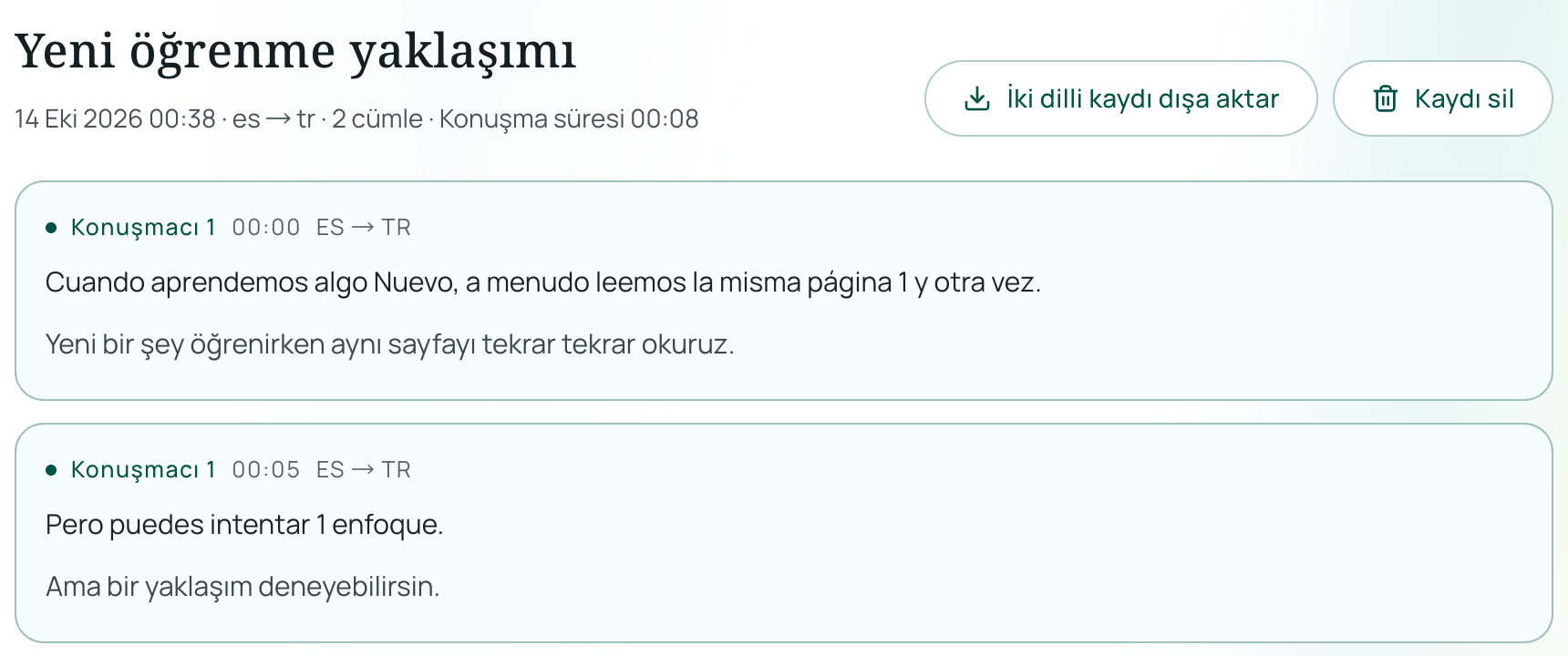 Çift dilli altyazılı oturum geçmişi