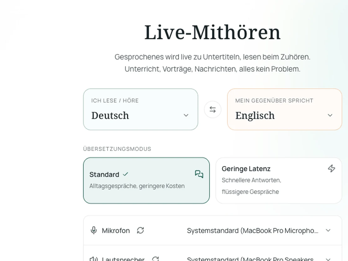 Sprachen für Live Listening einstellen