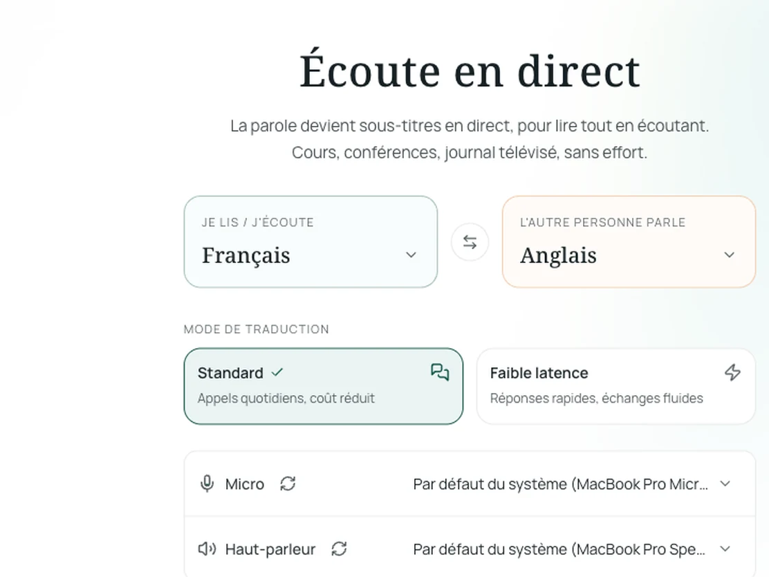 Configurer les langues de l'écoute en direct