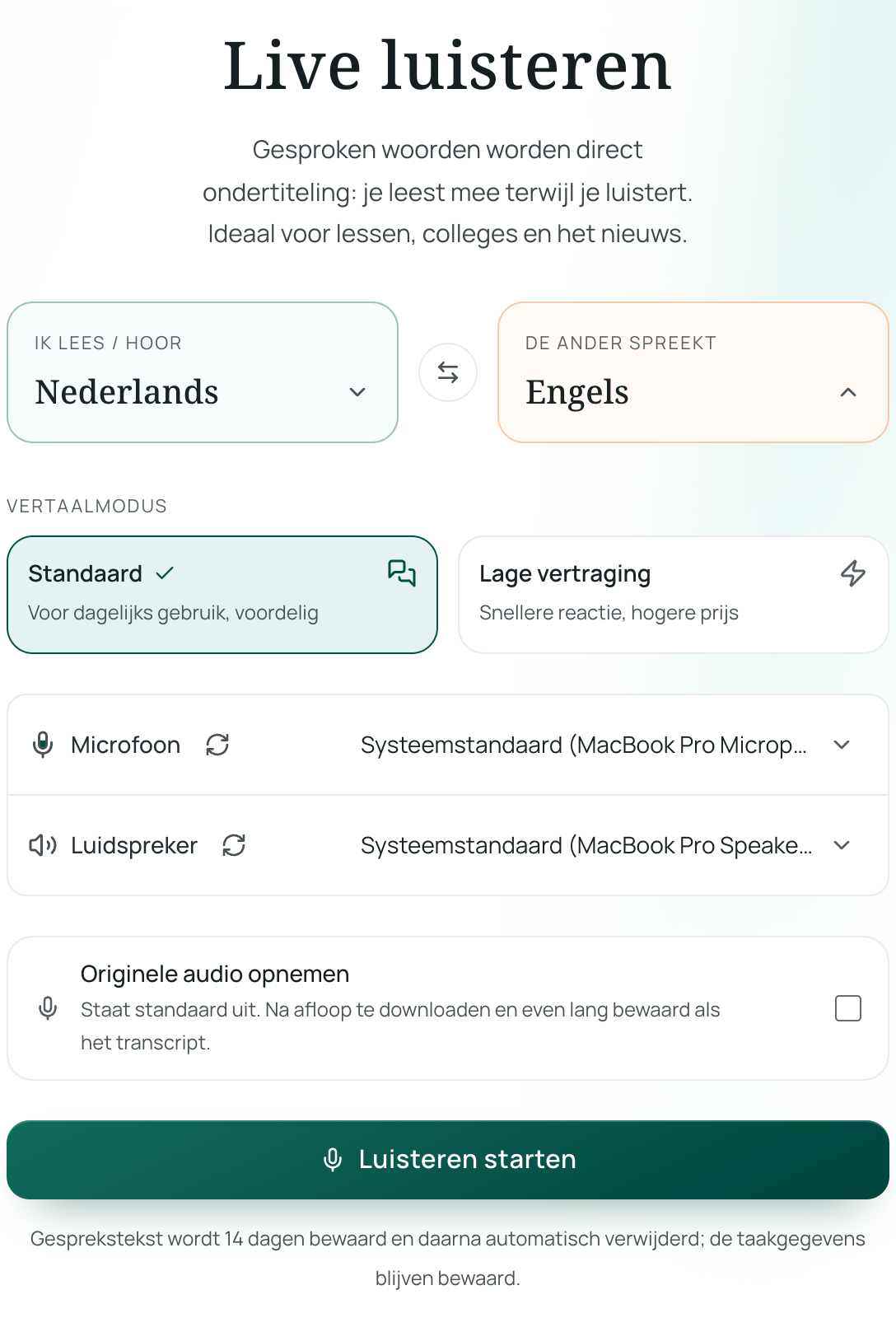 Talen instellen voor Live luisteren