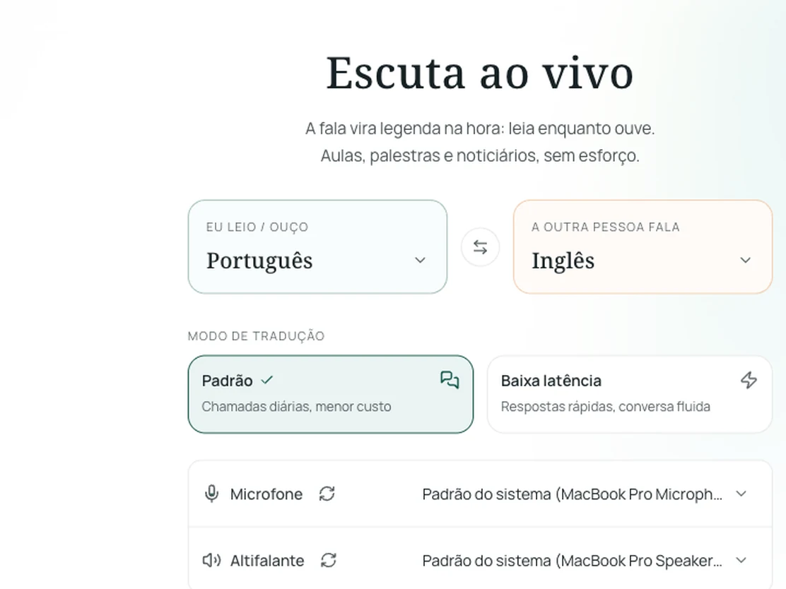 Configurar os idiomas da escuta ao vivo