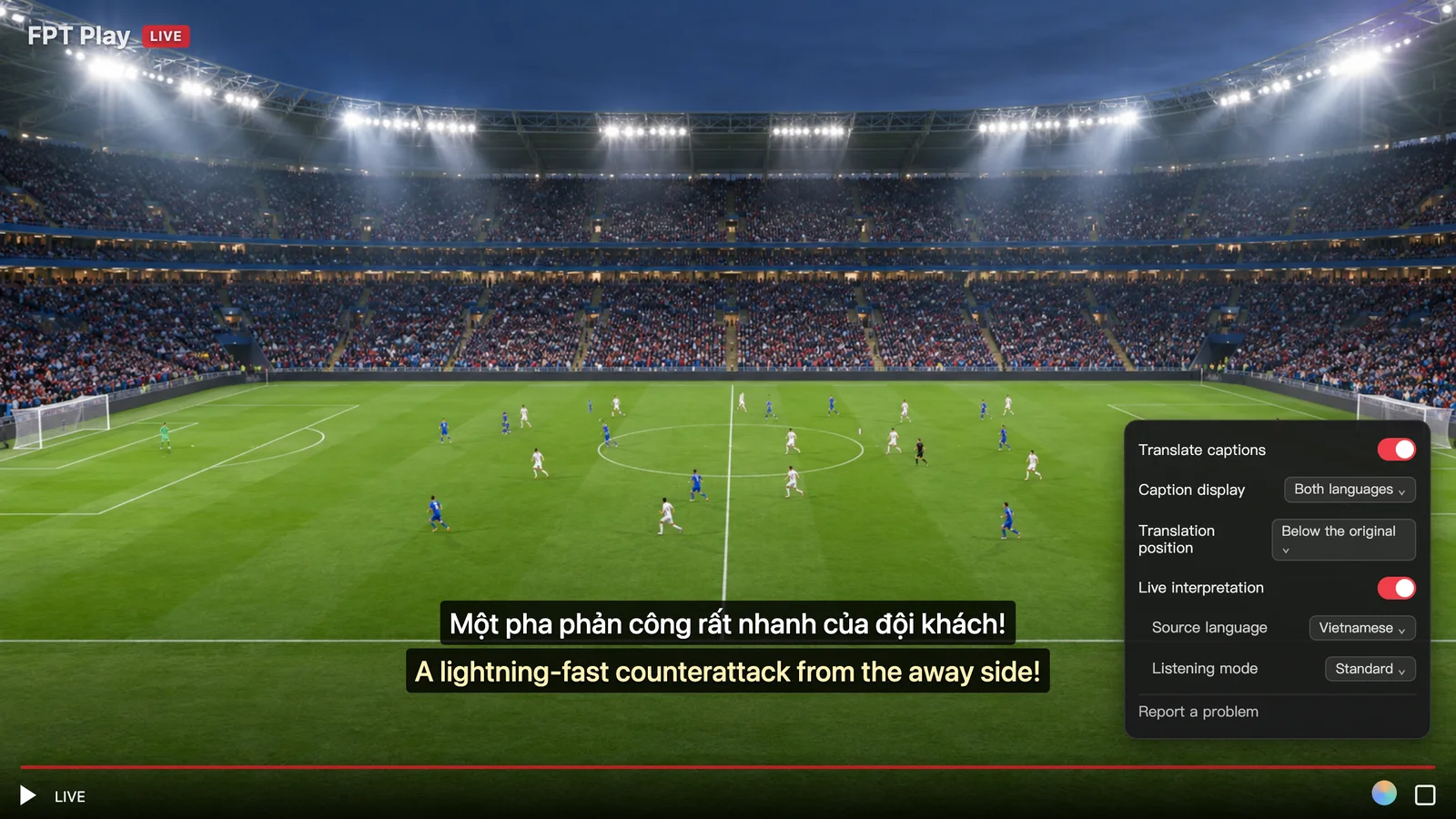 Illustration av ljudöversättning i realtid för vietnamesisk live-tv på FPT Play