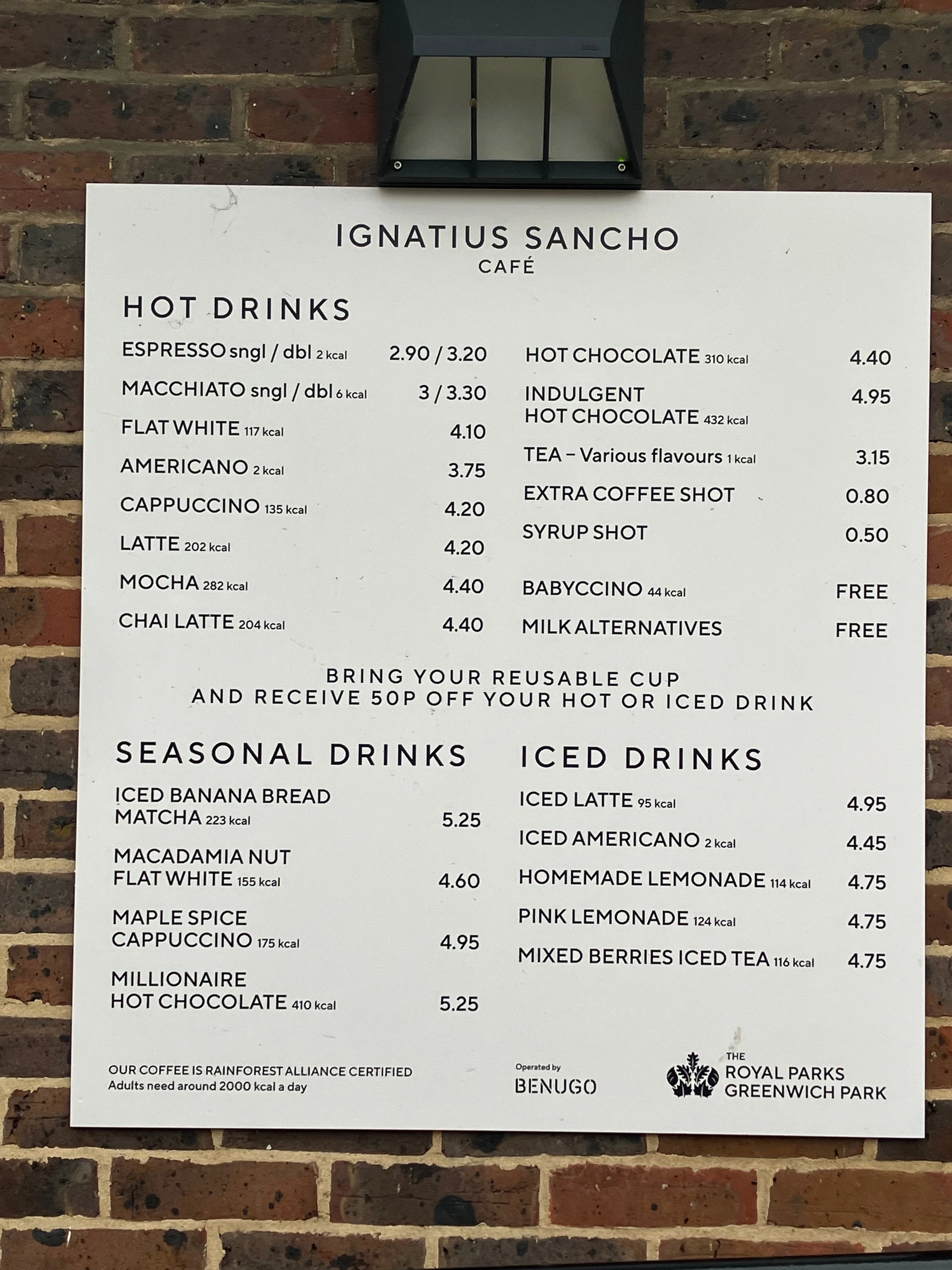 Original historical photograph of Ignatius Sancho Café menu