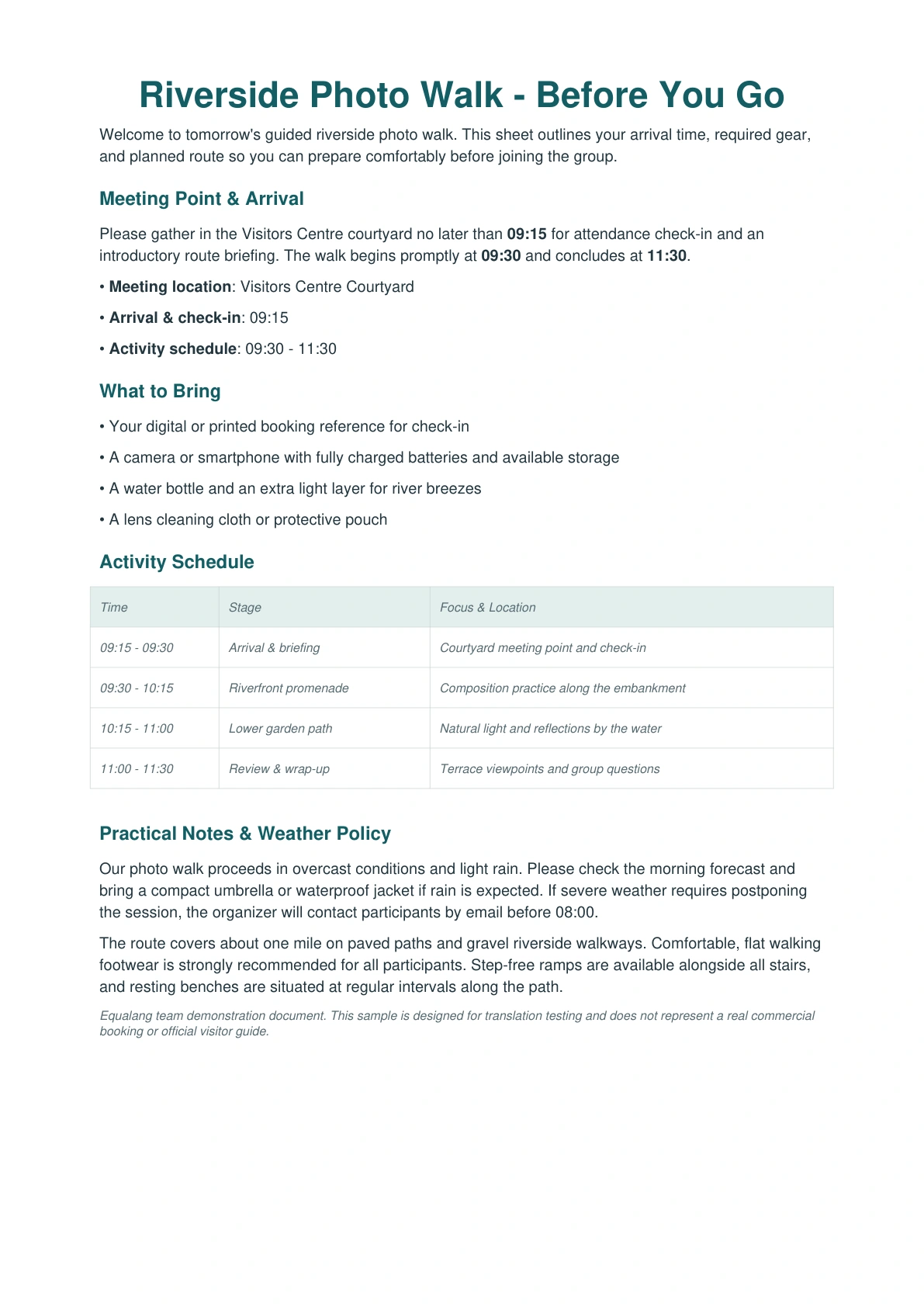 Original English activity guide sheet