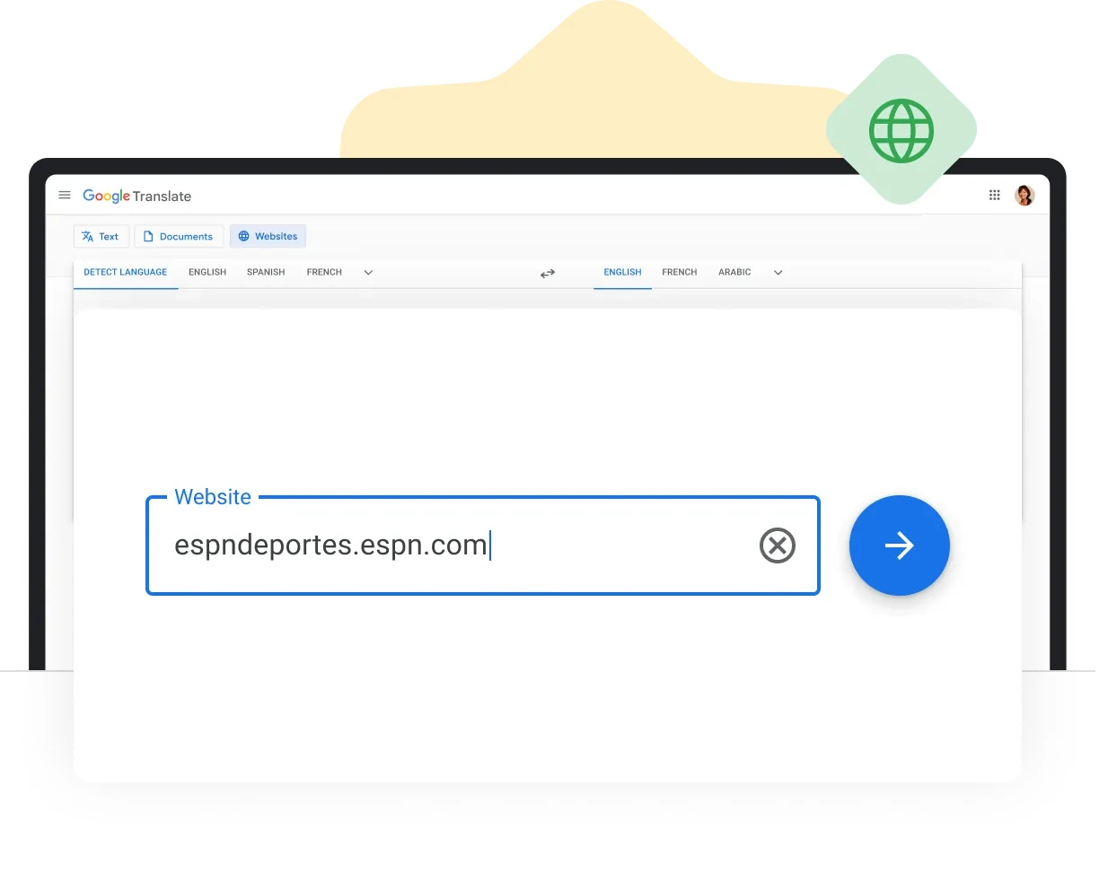Google Translate website translation interface