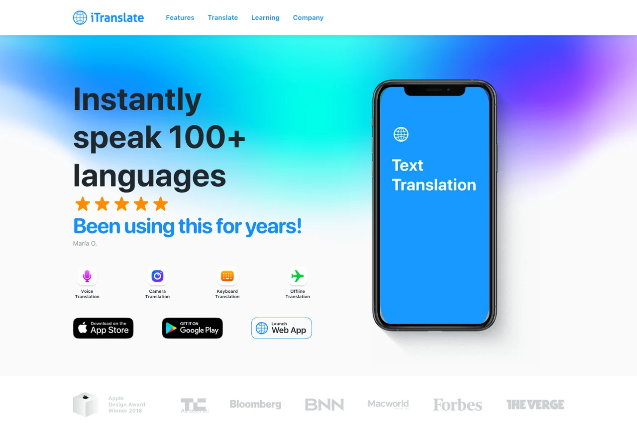 iTranslate official website homepage