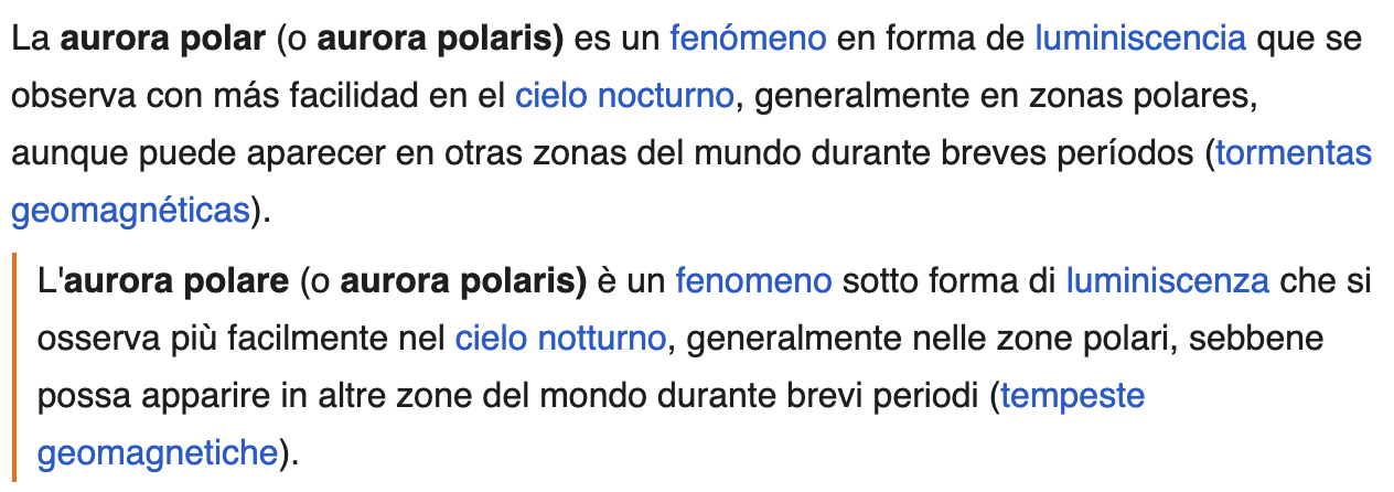 Vista bilingue della voce di Wikipedia sulle aurore