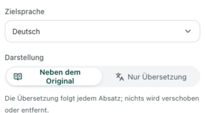 Einstellungsfeld der Equalang-Erweiterung
