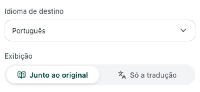 Painel de configurações da extensão Equalang