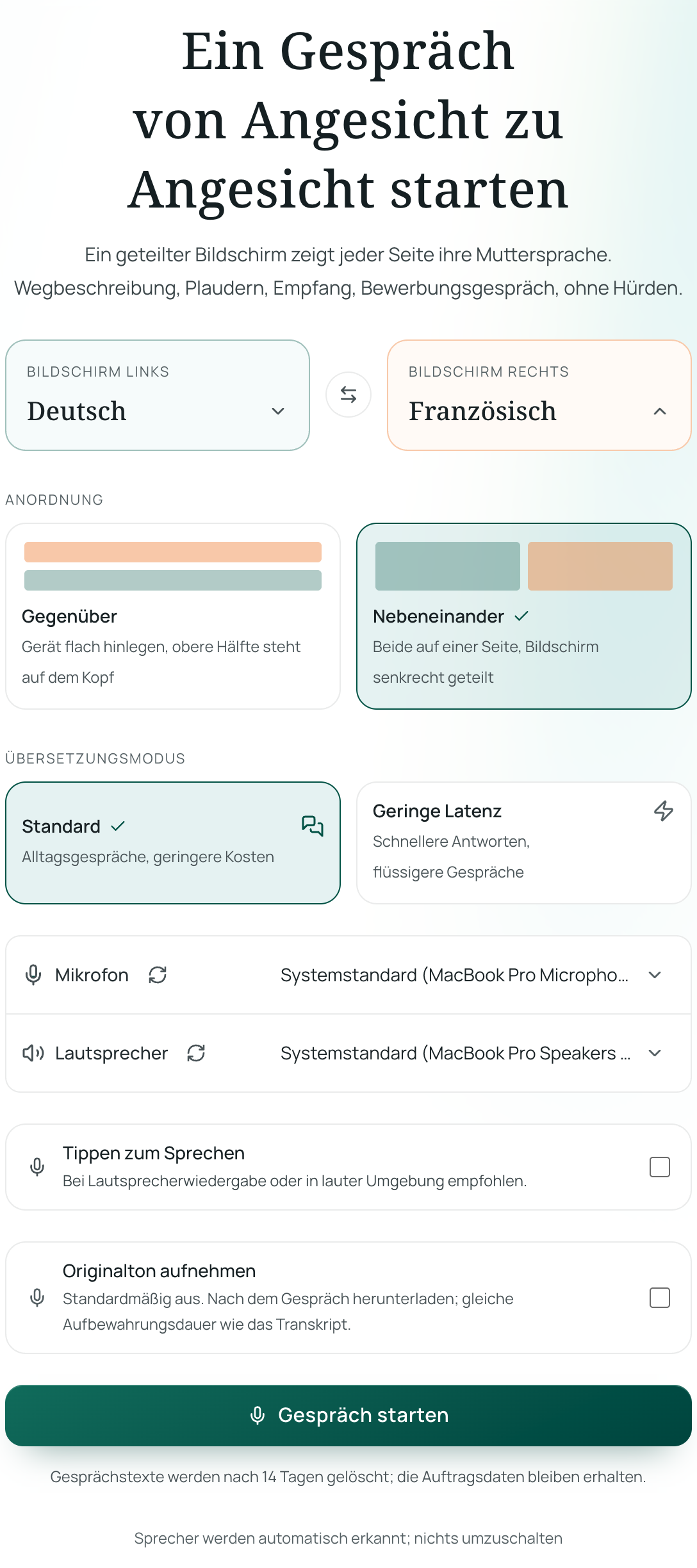 Face-to-Face-Einrichtung