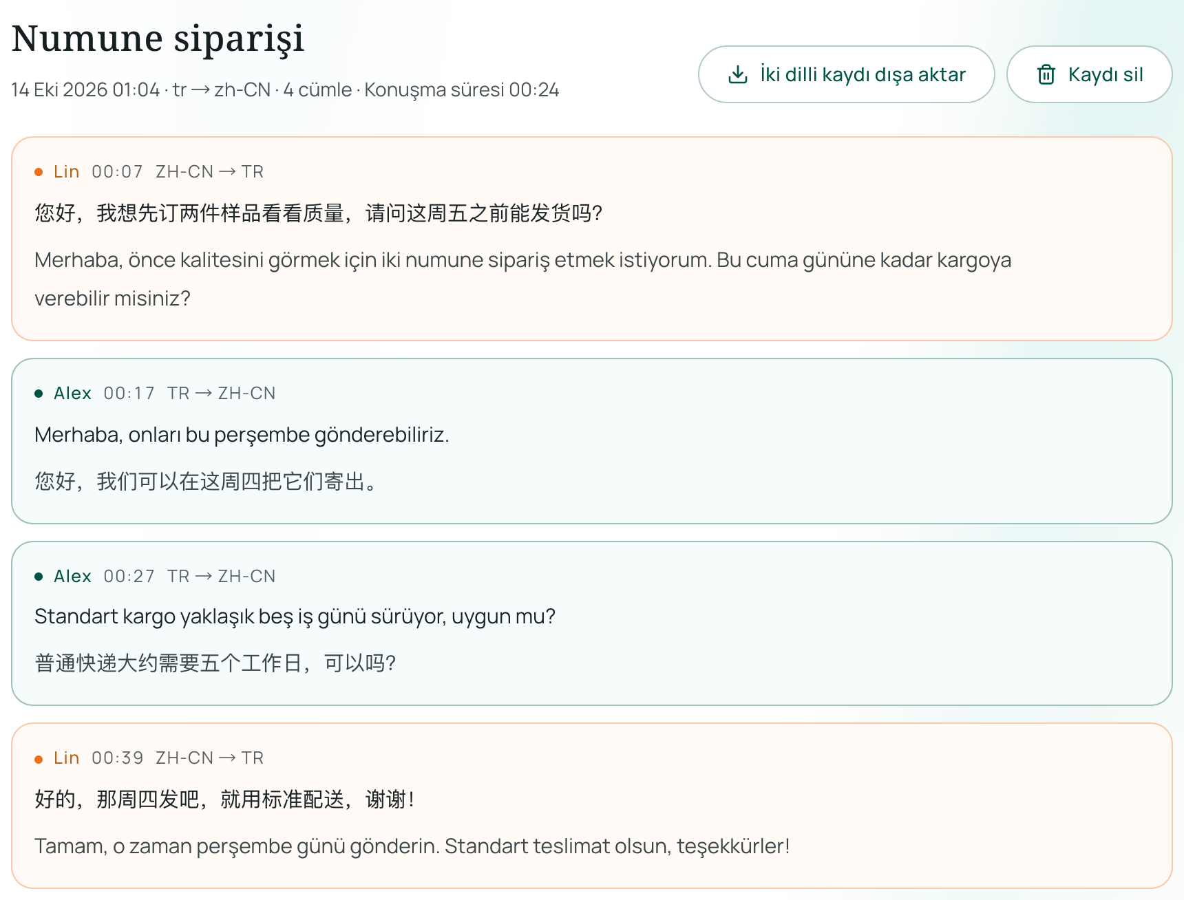 Kaydedilen oturum geçmişi
