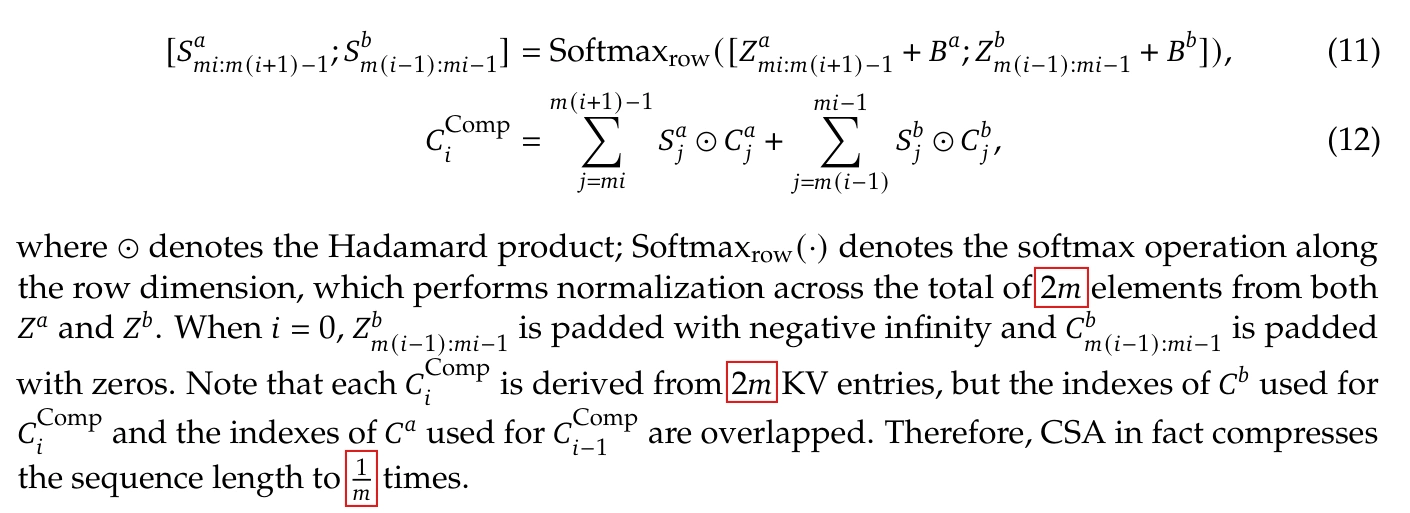 DeepSeek-V4 original equations (11)–(12) and following paragraph