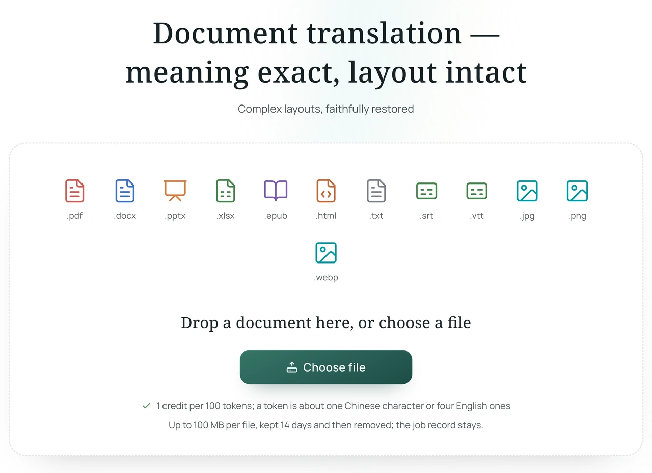 Equalang Documents translation workspace