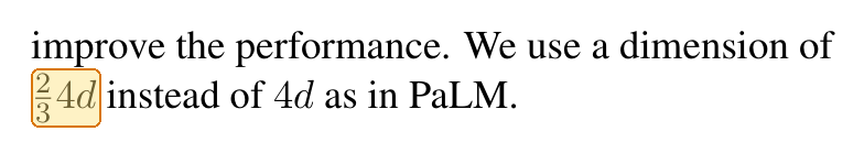 Two lines from the LLaMA paper with the stacked fraction two-thirds of 4d highlighted