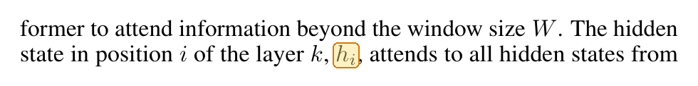 A line from the Mistral 7B paper in which the variable h with subscript i is highlighted
