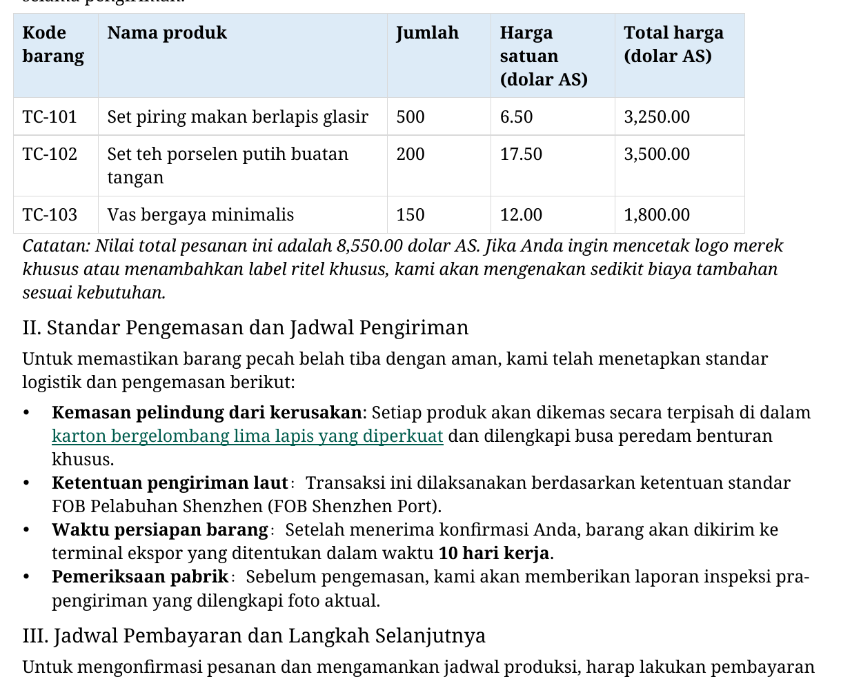 Tampilan detail tabel dan daftar terjemahan bahasa Indonesia
