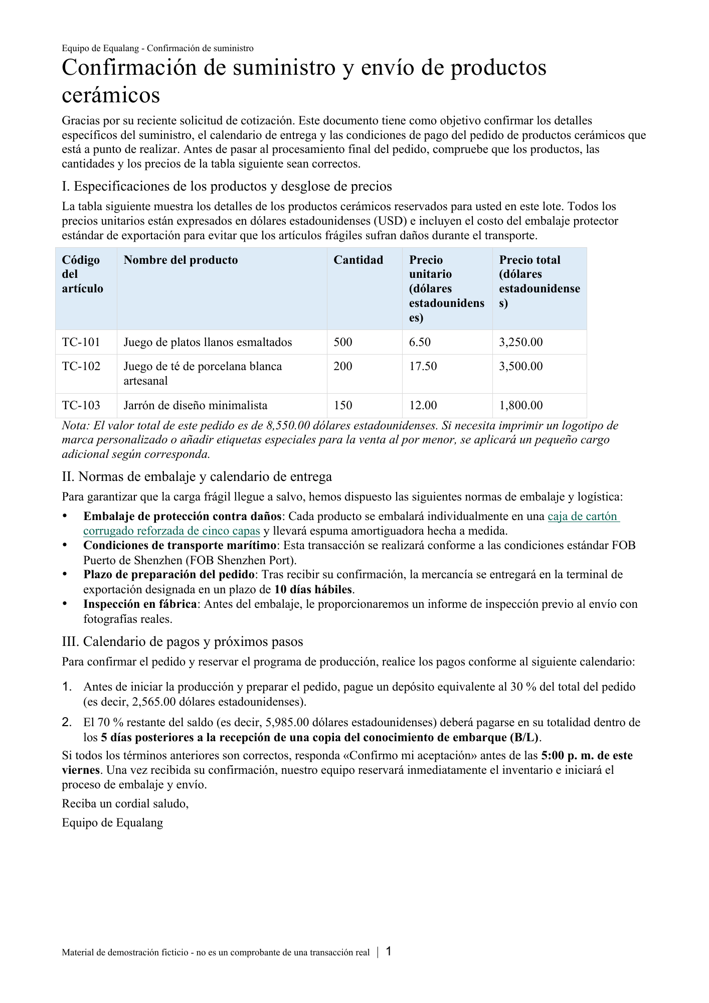Página completa de la traducción al español