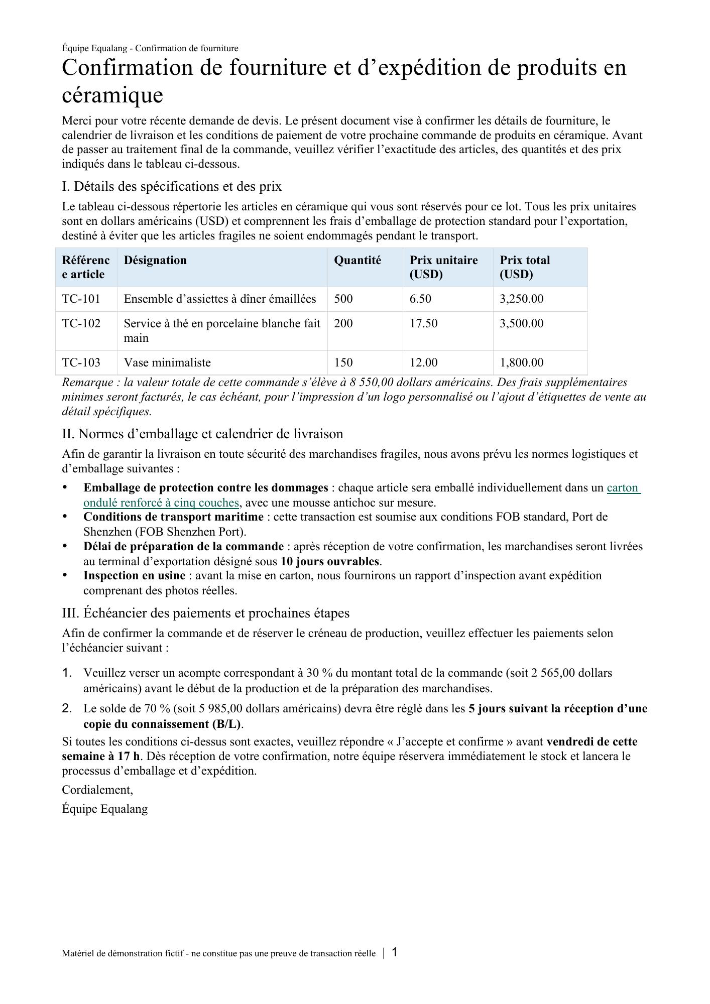 Page complète de la traduction française