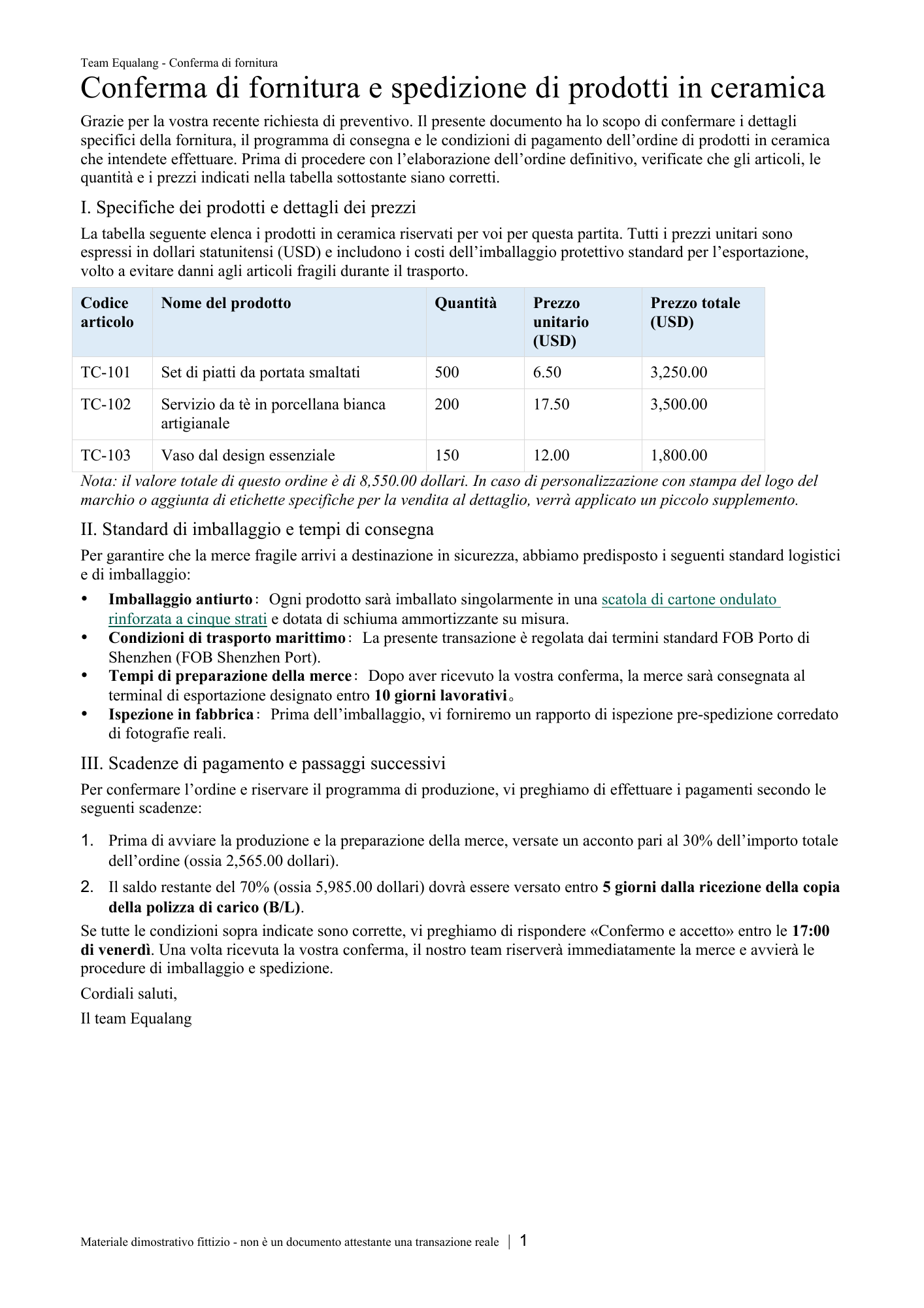 Pagina intera della traduzione in italiano