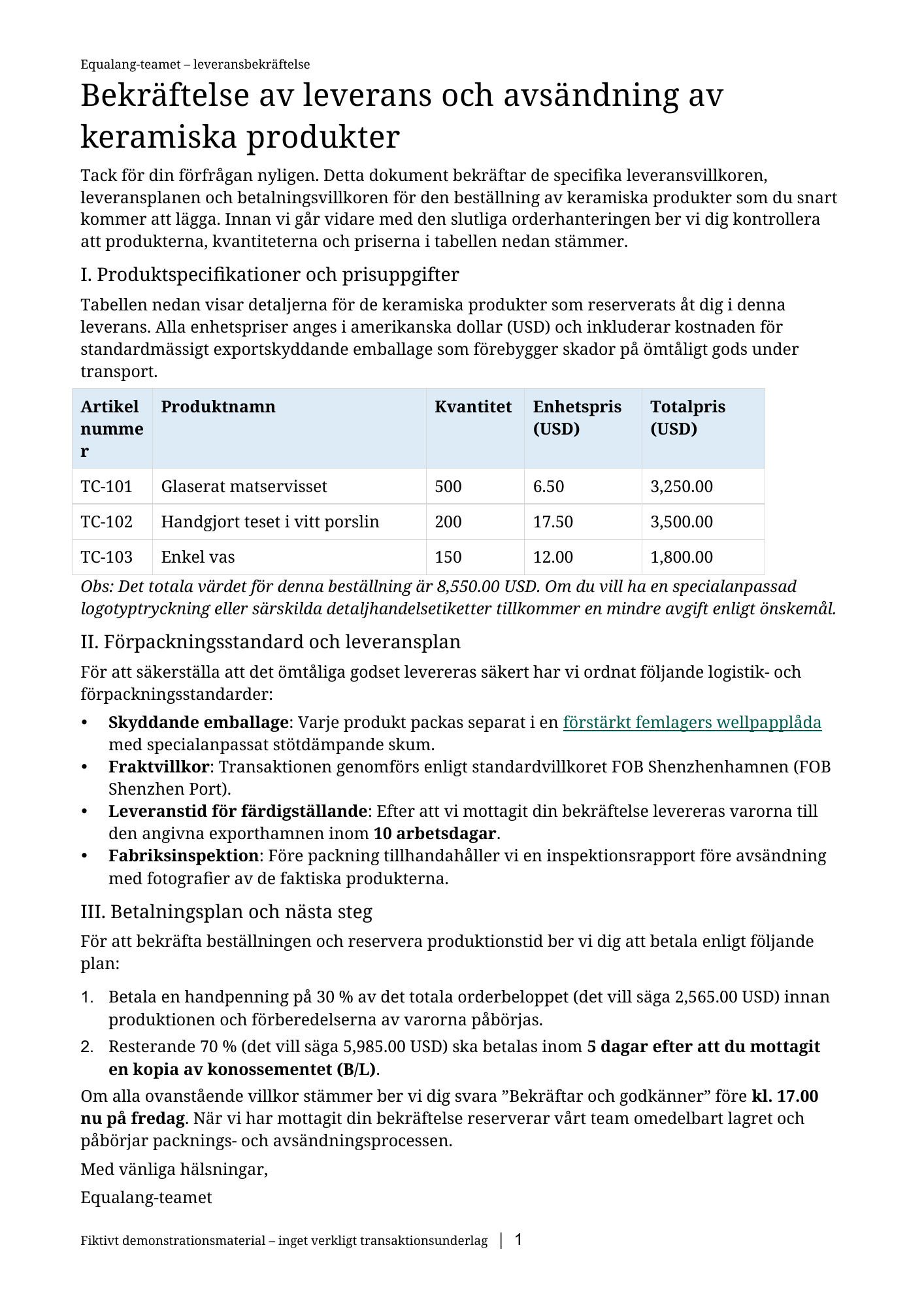 Hela sidan av den svenska översättningen