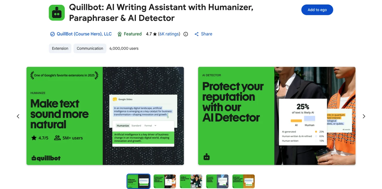 QuillBot official Chrome Web Store extension page