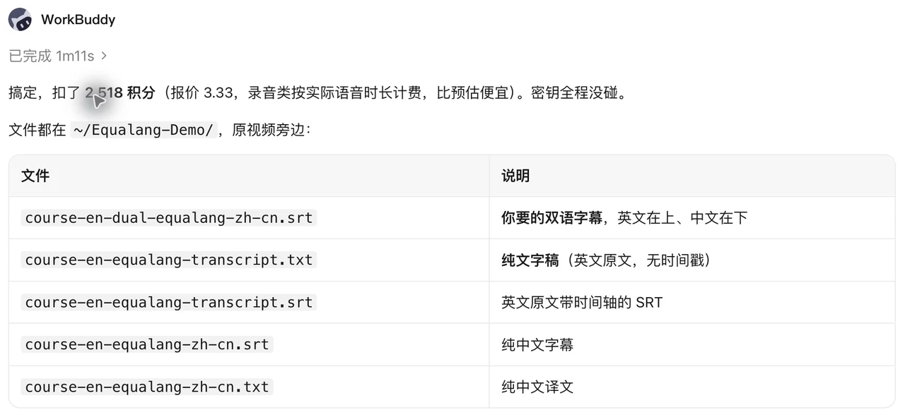 WorkBuddy 返回翻译结果文件