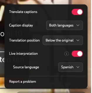 Equalang video subtitle control panel