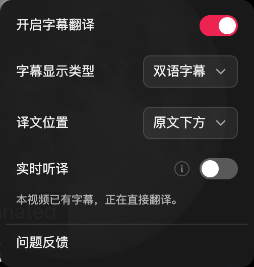 意扣插件字幕翻译设置面板